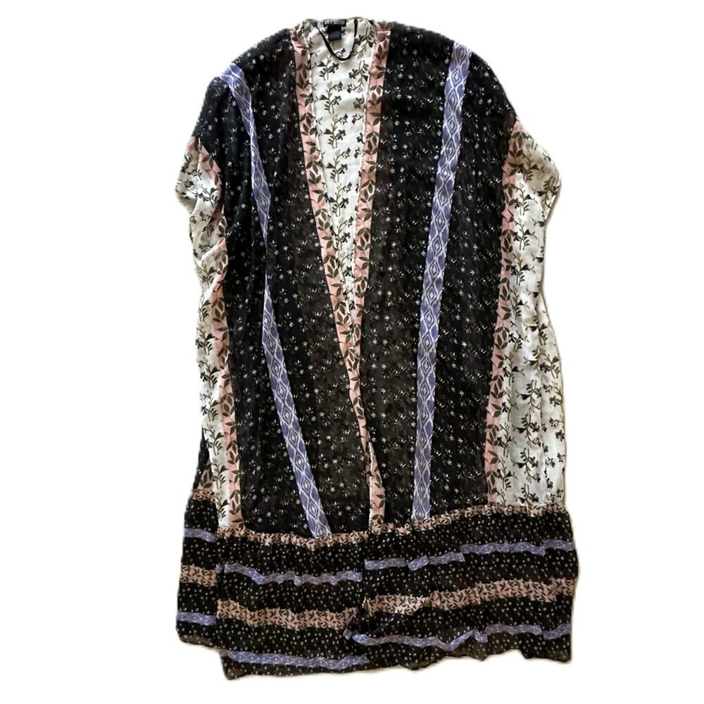 Steve Madden Sheer Ruffle Duster Multi-Colored Floral Kimono Boho One Size